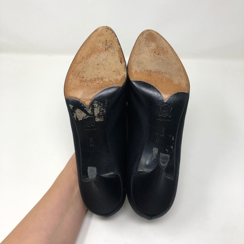 Saint Laurent Pumps Women 8 Black Satin Rhinestone Vintage YSL Heels - Picture 9 of 15